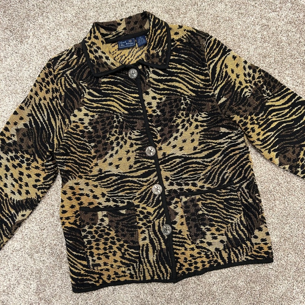 Vintage Jane Ashley Tapestry Jacket Animal Print Women Medium MISSING BUTTON*